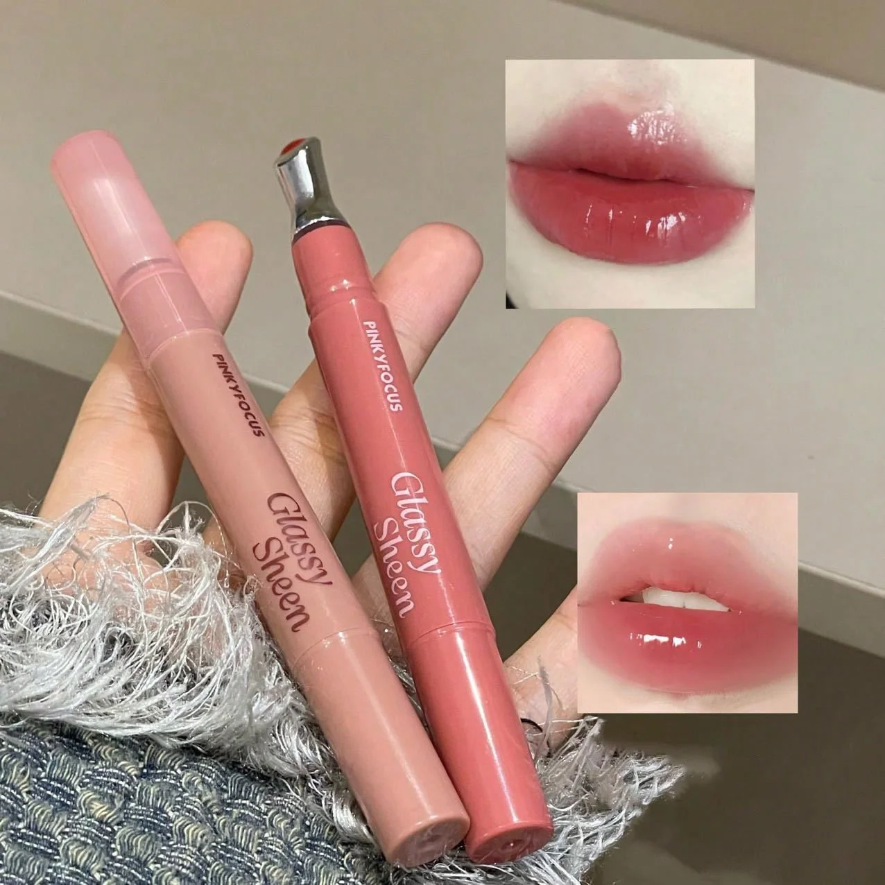 PINKYFOCUS Light Setting Ice Crystal Lustrous Lip Enamel, Clear Water Light Mirror Lip Enamel, Dudu essence Honey