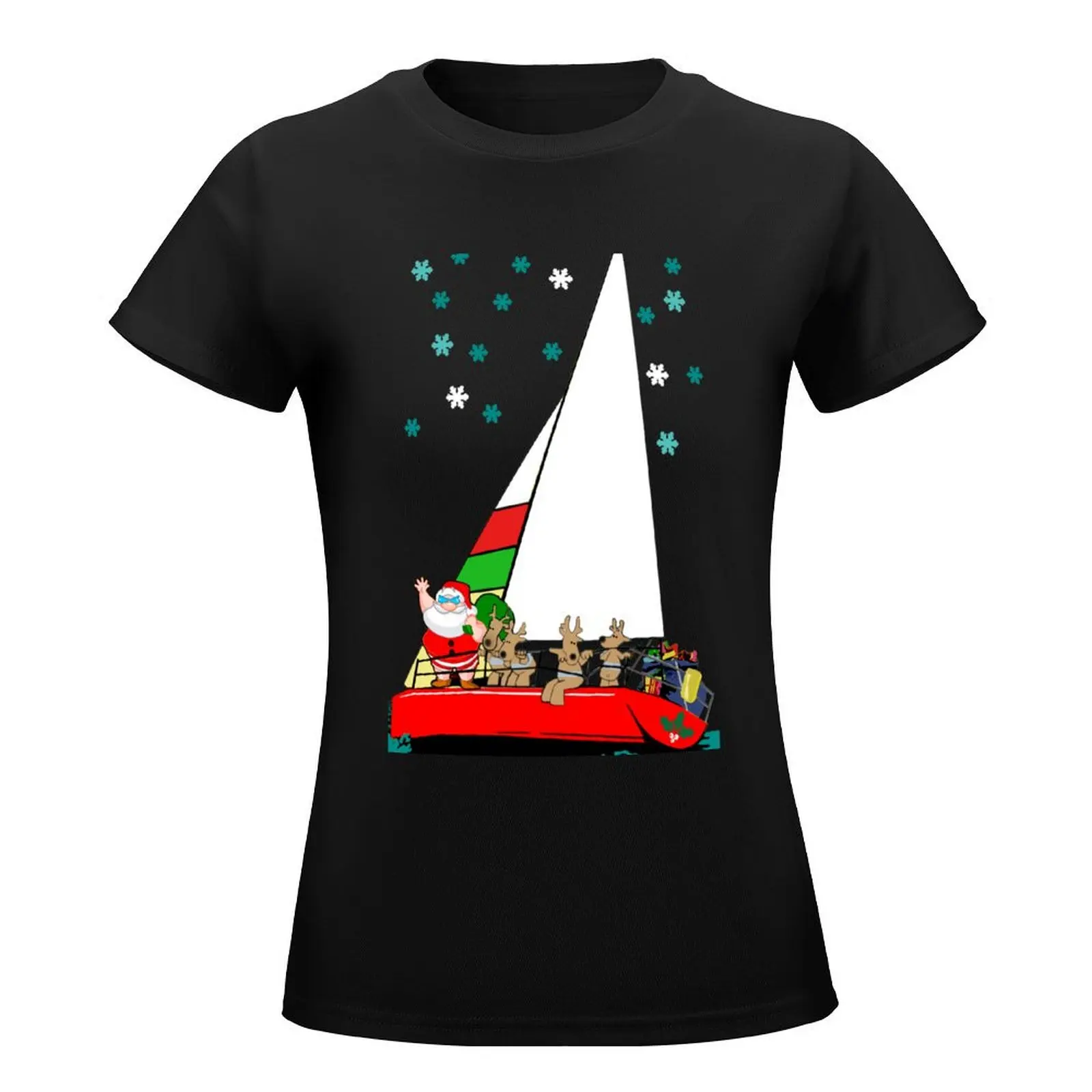 Sailing With Santa at Christmas T-Shirt graphics Blouse oversized t shirts for Women