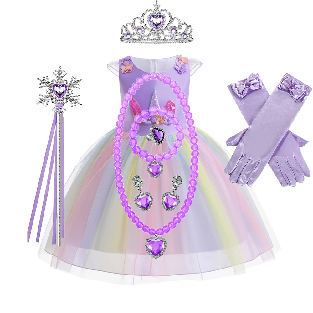Einhorn-Kleid für Mädchen, Buchwochen-Kostüm, Kinder-Regenbogen-Kleid, Buntes Sommerkleid, Festliches Geburtstagskleid, Prinzessinnen-Halloween-Kostüm – Detail 4