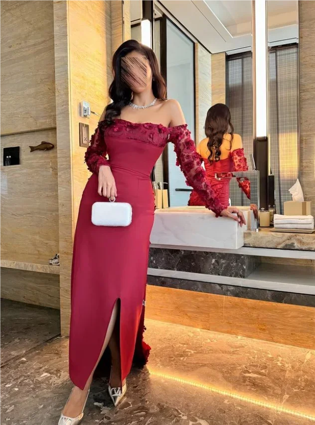 Customized Ankle Length Wrinkle Slit Appliques Evening Gown Vestidos Elegantes Para Mujer Vestidos Elegantes Para Mujer فساتين س