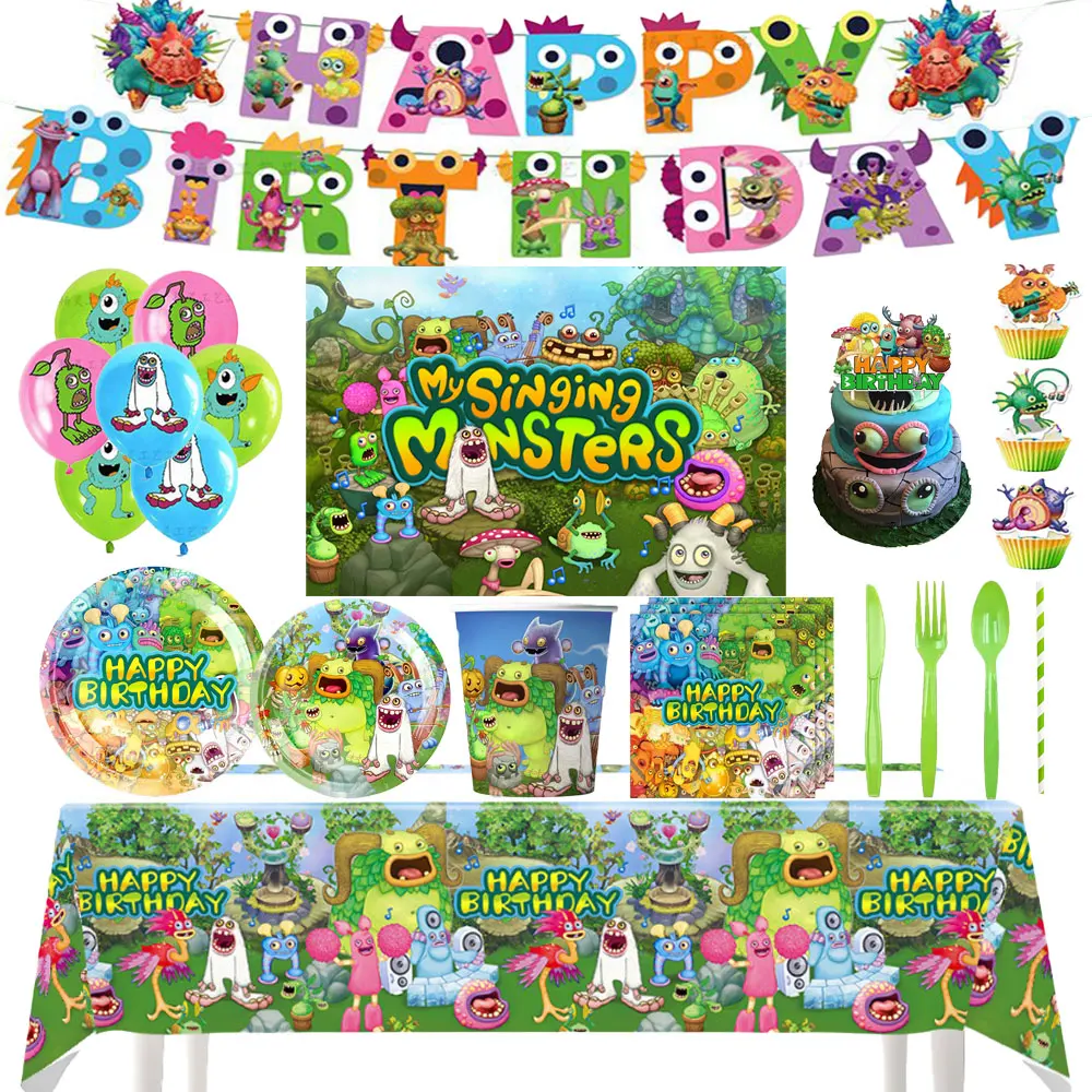 My Singing Monsters Theme Gamer Birthday Party Decoration Disposable Tableware Children Gift Baby Shower Photography props