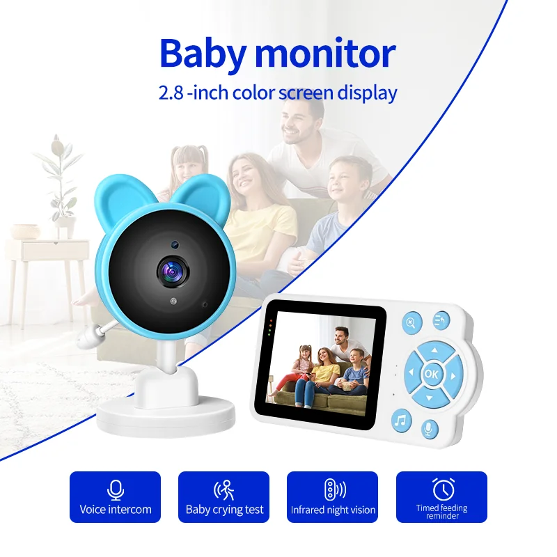 2.8Inch Screen Video Baby Monitor with Camera and Audio Night Vision,Two-Way Talk Temperature Monitor, VOX Mode, Lullabies
