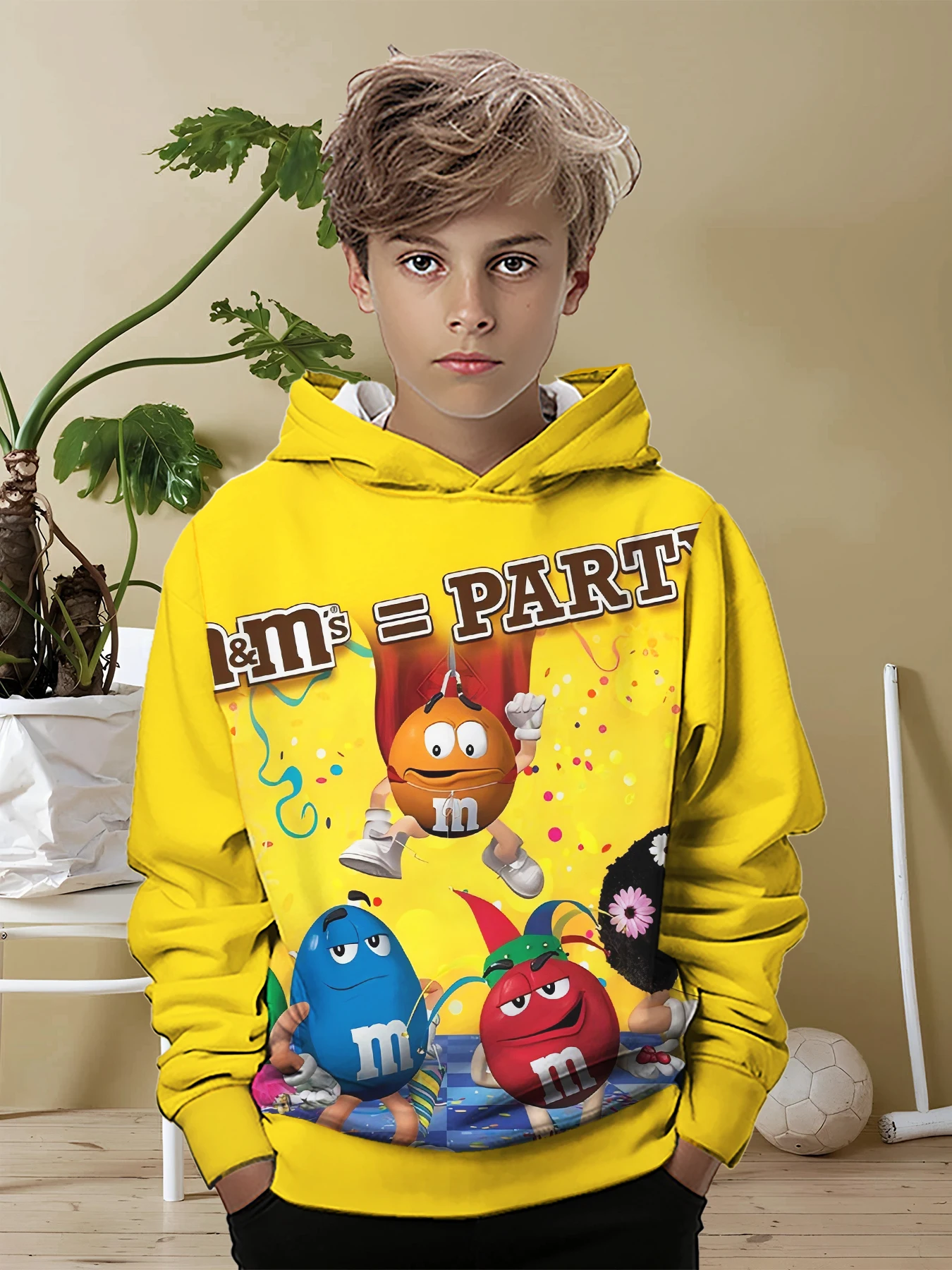 الكرتون الشوكولاته M-M&M's شعار ثلاثية الأبعاد طباعة جميع المواسم الأطفال بلوزة غير رسمية كول البلوز القمم للجنسين الملابس صبي فتاة هوديي