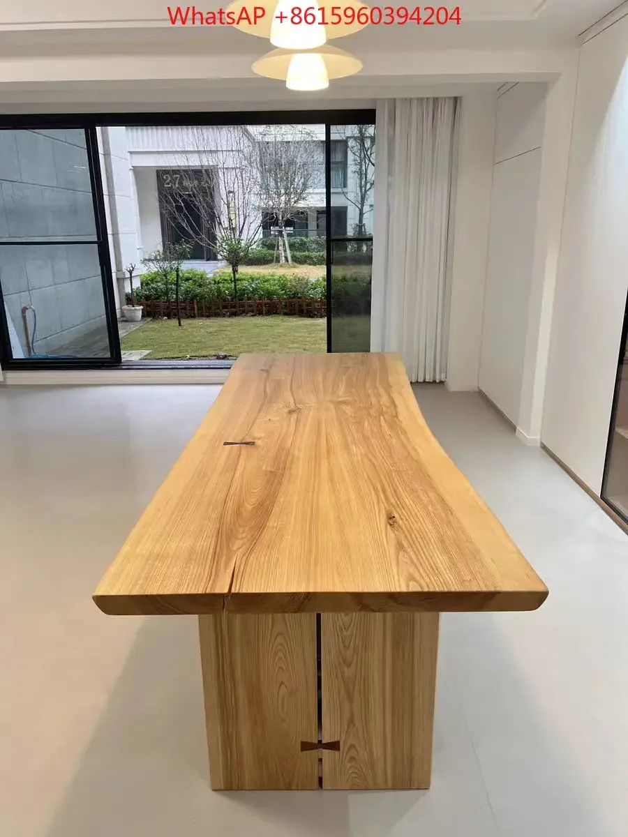 Simple ash wood solid wood dining table modern log office strip workbench reception negotiation meeting reading desk