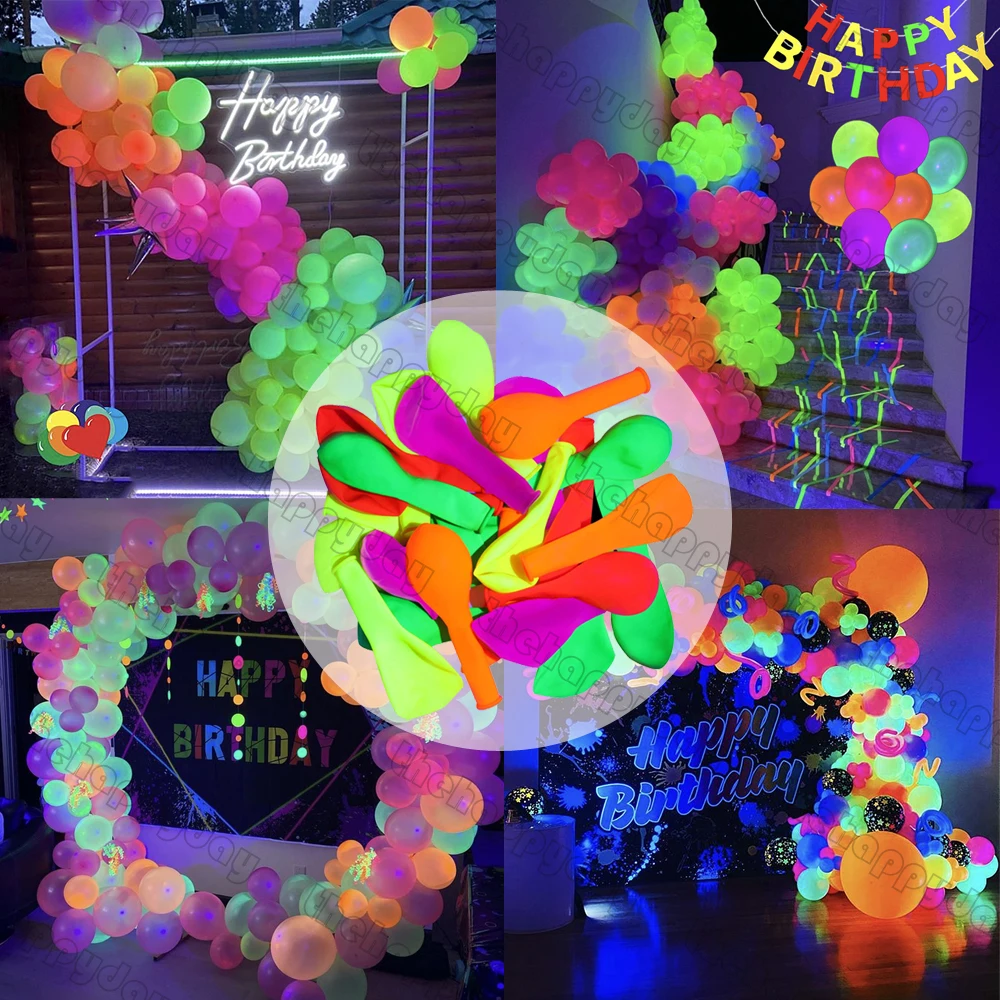 200/100/50 Stück Neon-Glühballons, die im Dunkeln leuchten, 12 Zoll UV-Glühballons, fluoreszierende Disco-Geburtstagsparty-Dekorationen – Detail 39