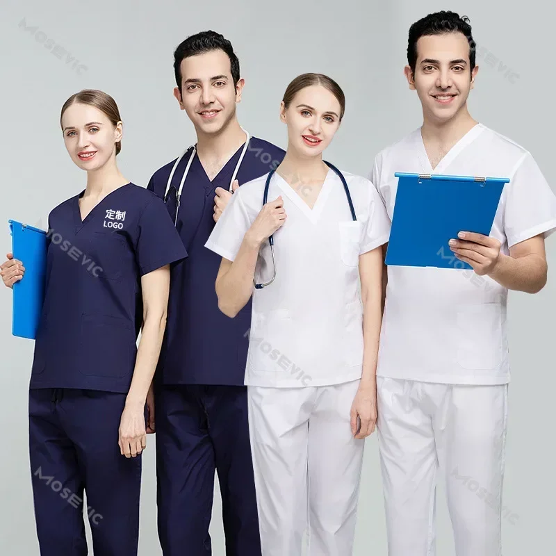 Scrubs Medical Uniform Lab Set Male Wholesale Clinic Hospital Doctor Overalls V-neck Fashion Scrub Pharmacy Nurse Clothes