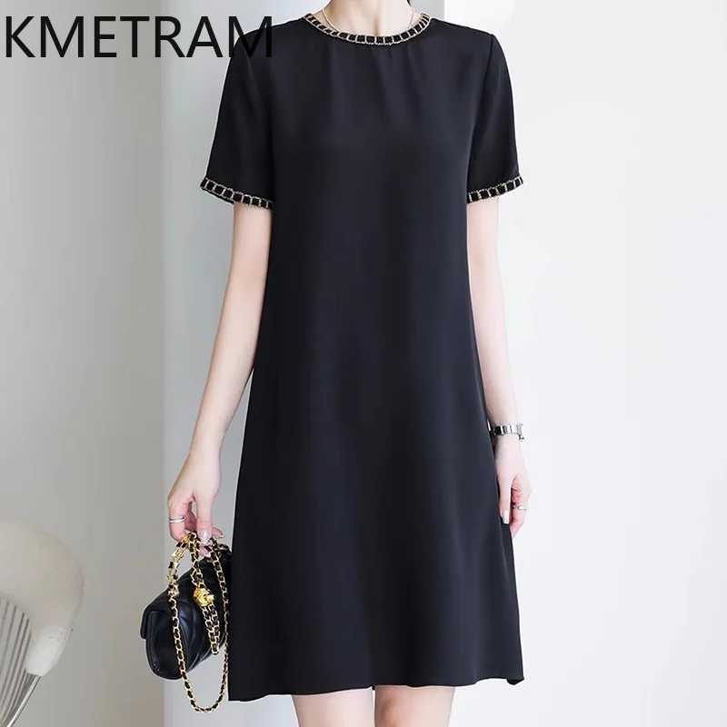 

KMETRAM 91% Mulberry Silk Dresses Woman Mid Length Luxury Dress Woman Clothing High Quality Summer New in Dresses Robe Femme
