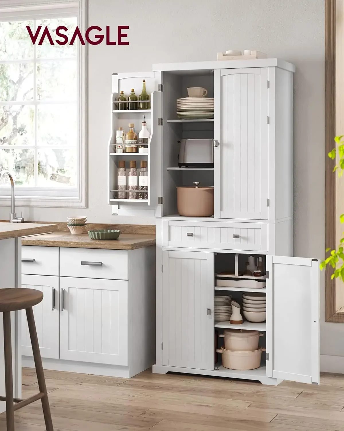 Pantry Cabinet, 15.7 x 30 x 71.7 Inches, Freestanding Tall Cupboard Storage Cabinet with a Drawer, 2 Cabinets, 4 Adjustable Shel