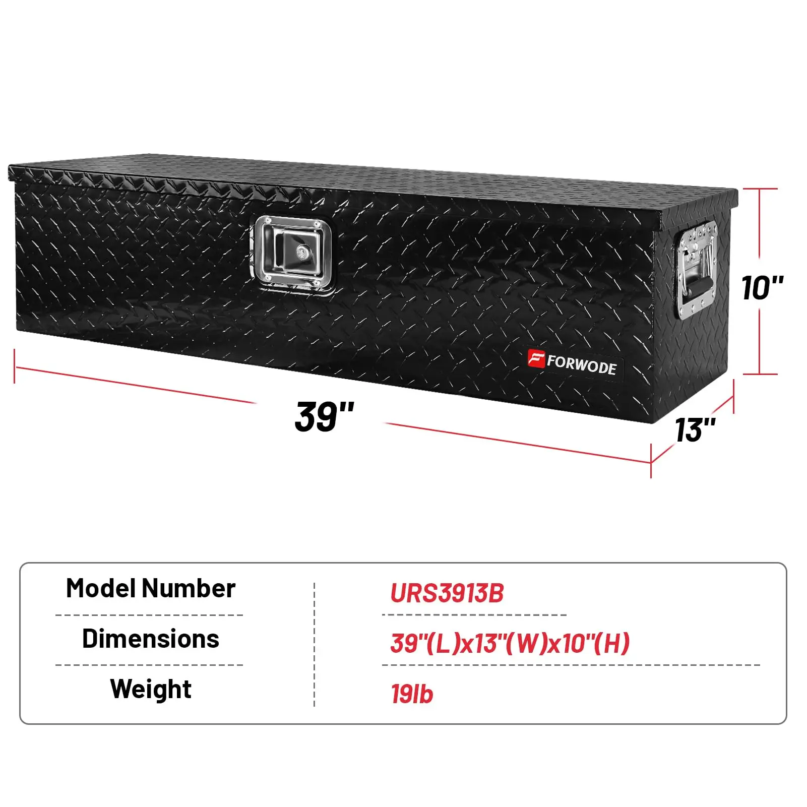 39 Inch Truck Bed Tool Box, Heavy Duty Aluminum Truck Storage Organizer for Pickup Truck Bed RV Toolbox with Handle and