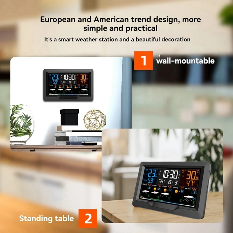 FGHGF-Tuya WIFI Smart Weather Station Temperature Humidity Meter Weather Forecast Indoor Outdoor Weather Alarm Clock EU Plug