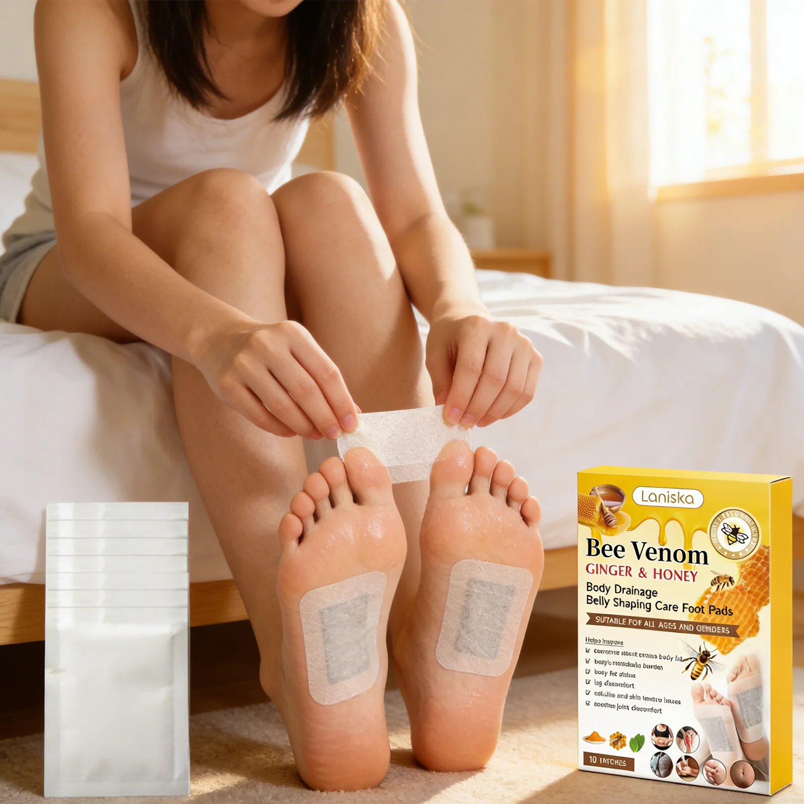 10pcs Bee Venom Ginger Foot Patch Set Foot Care Pads for Cleansing Winter Skincare Gentle Nourishing Moisturizing Repairing