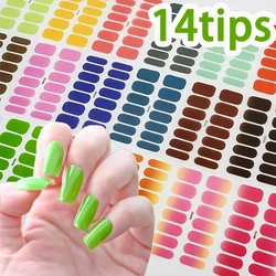 14tips Green Gradient Nail Stickers Gel Nail Strips Long-Lasting Solid Color Full Nail Wraps Self-Adhesive Slider Manicure Decor