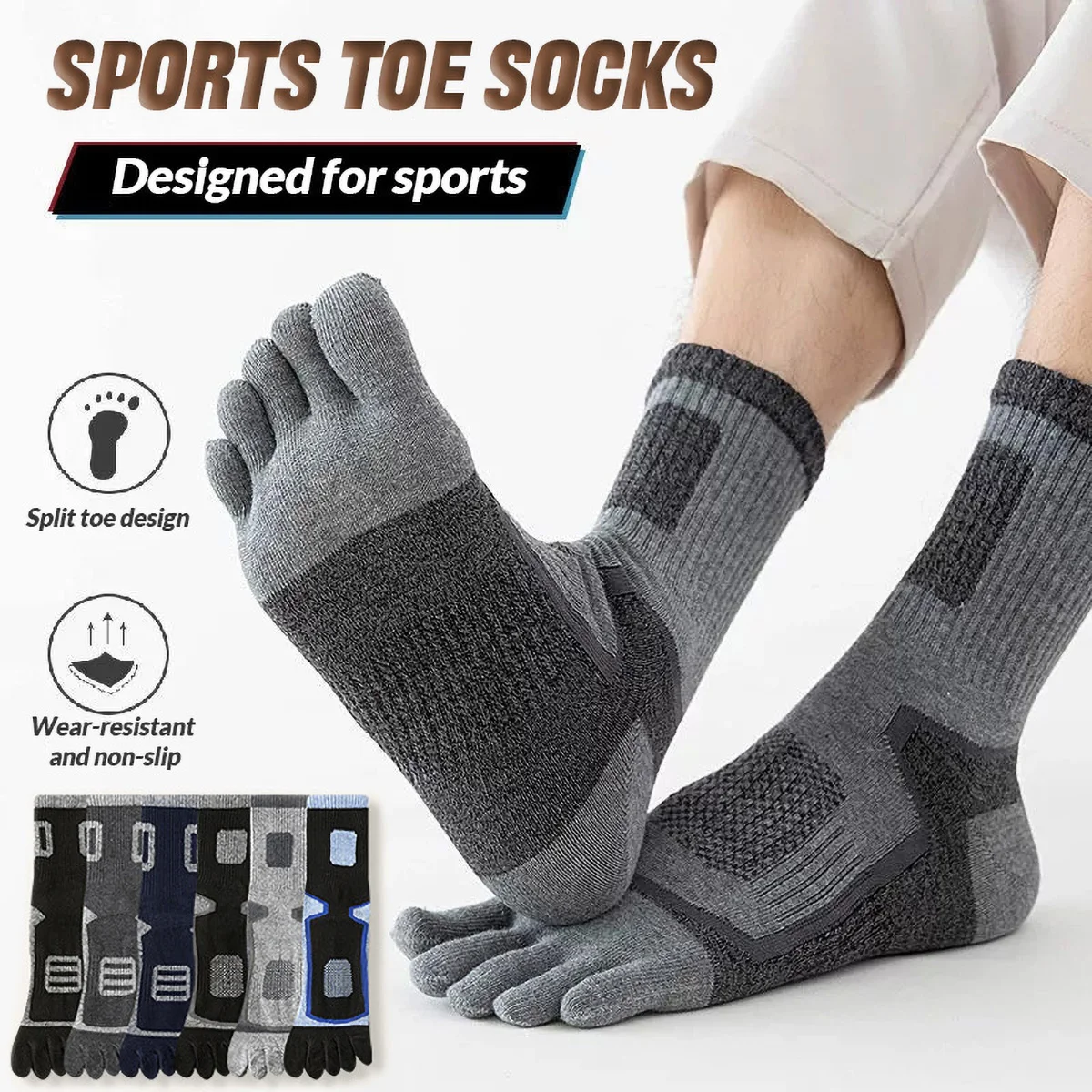 1 Paar Zehensocken für Herren und Damen, Sport-Crew-Socken, mittelhohe Fingersocken mit fünf Zehen, Sportsocken zum Wandern, Sport und Laufen