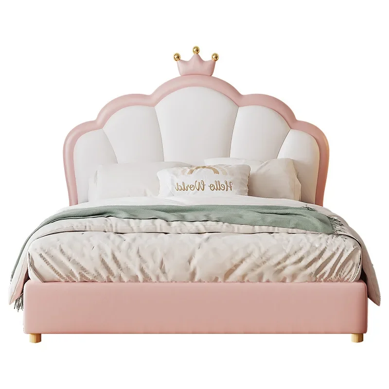 

Princess bed crown girl pink girl room dream girl soft bed light luxury Internet celebrity genuine leather