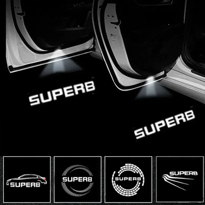 2PCS Led Emblem Car Door Light Luces Projector For Skoda Superb 2 MK2 Superb 3 2009-2018 2019 2020 2021 2022 2023 2024 Car Goods