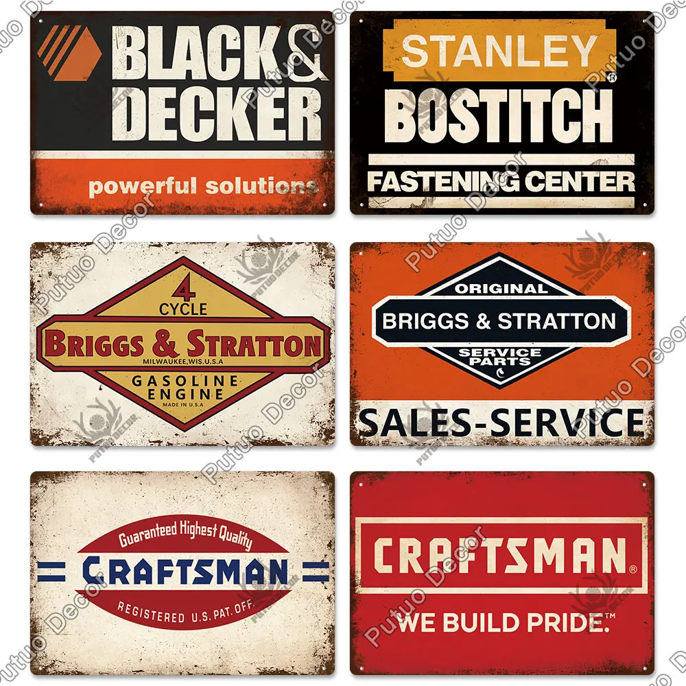 Putuo Decor Tool Metal Sign Vintage Tin Sign Wrench Toolbox Craftsman Sign Wall Decor for Metal Plate Garage Man Cave Decoration