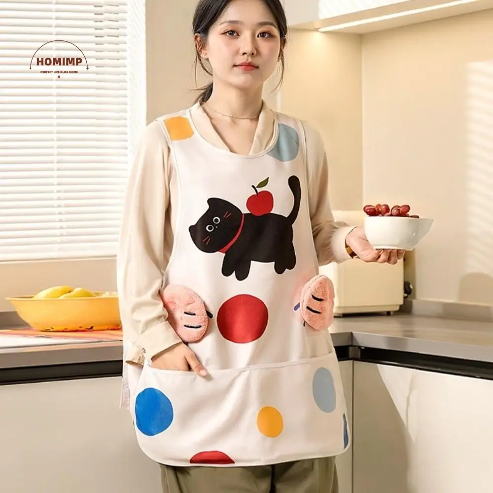 

Cartoon Waterproof Apron Polyester Professional Oil Proof Apron with Pocket with Hand Towel Cooking Vest Apron Apartment