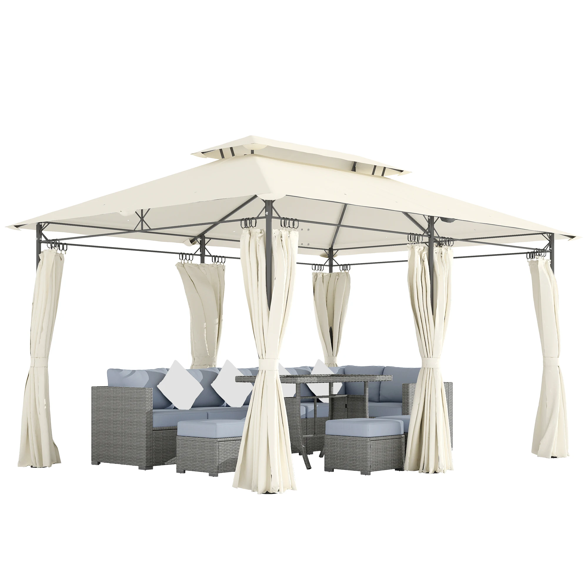 10 X 13 ft Double Roof Patio Gazebo with Curtains, Cream White