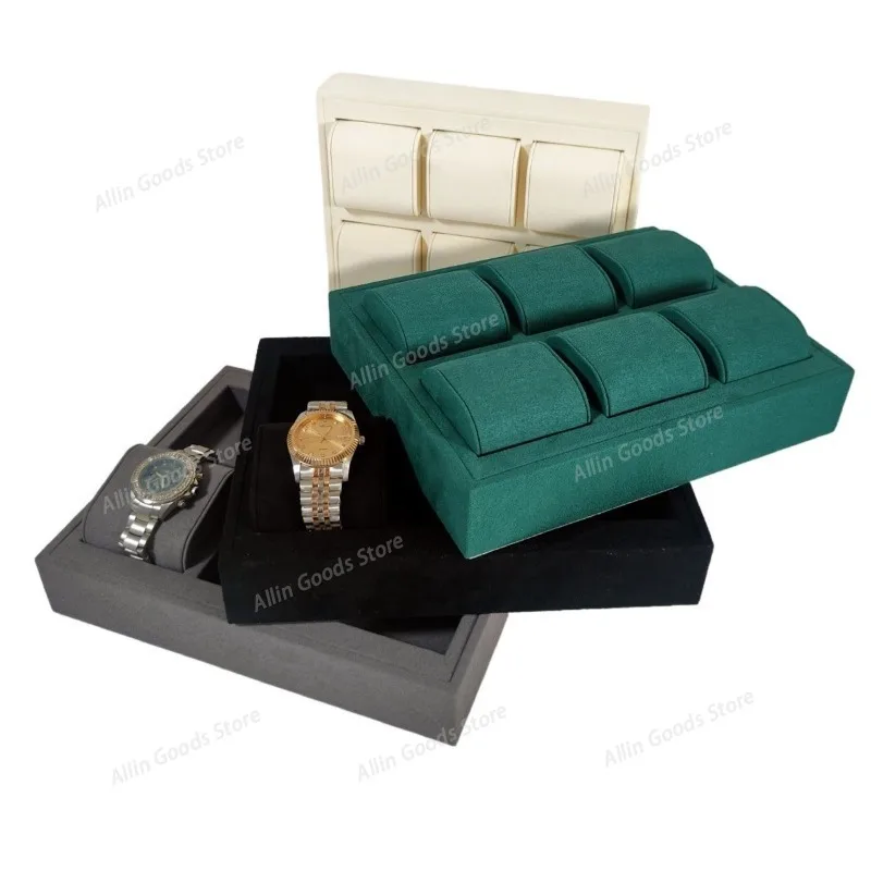 6-Slot Velvet Watch Display Tray Luxury Countertop Wristwatch Holder Desktop Sorting Caddy Premium Jewelry Arrangement Rack