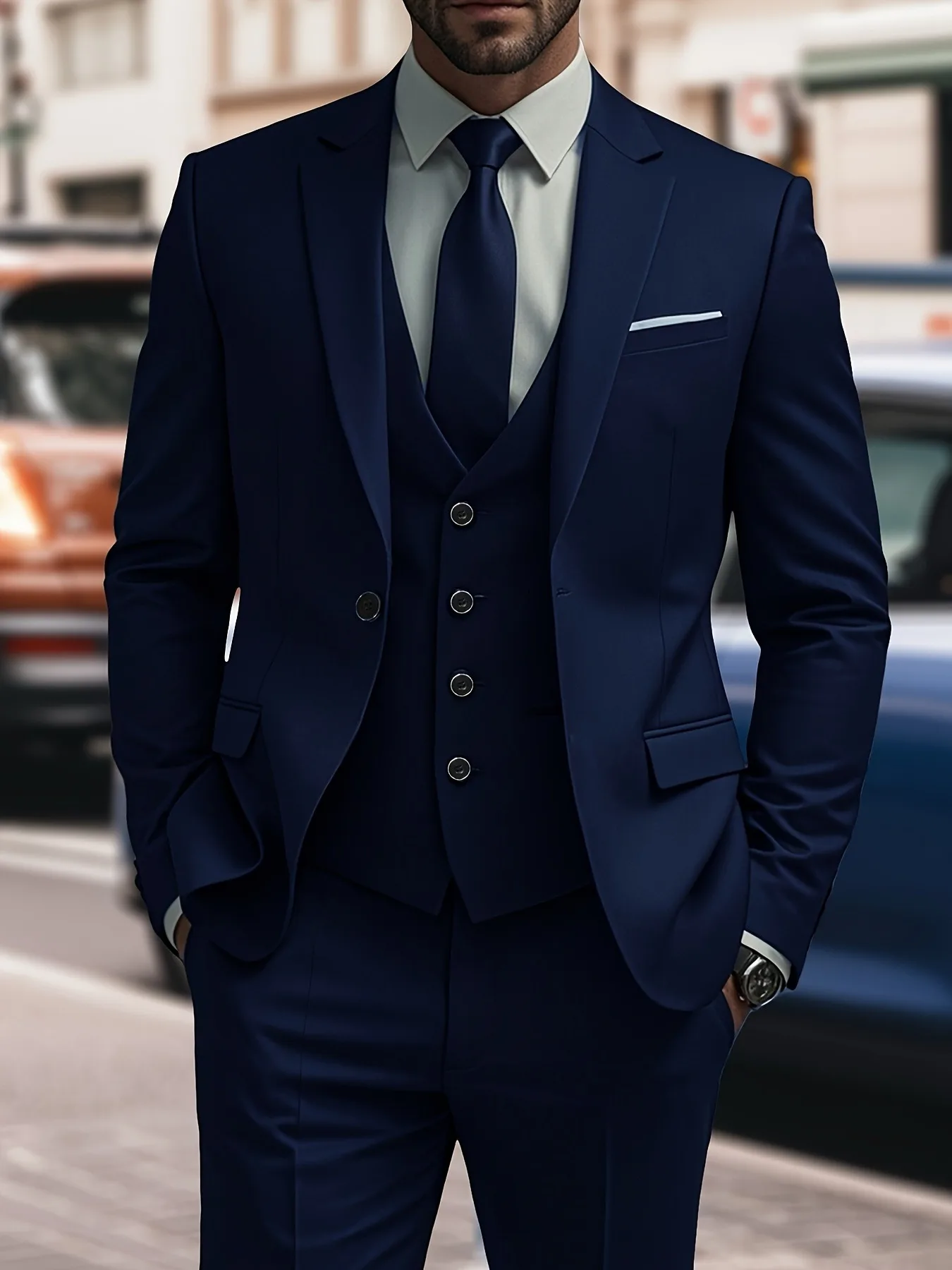 

[Business Suit]Men's 3-Piece Shawl Collar Suit Set - Jacket Pants Vest for Prom & Wedding Events | Traje 3 Piezas Hombre