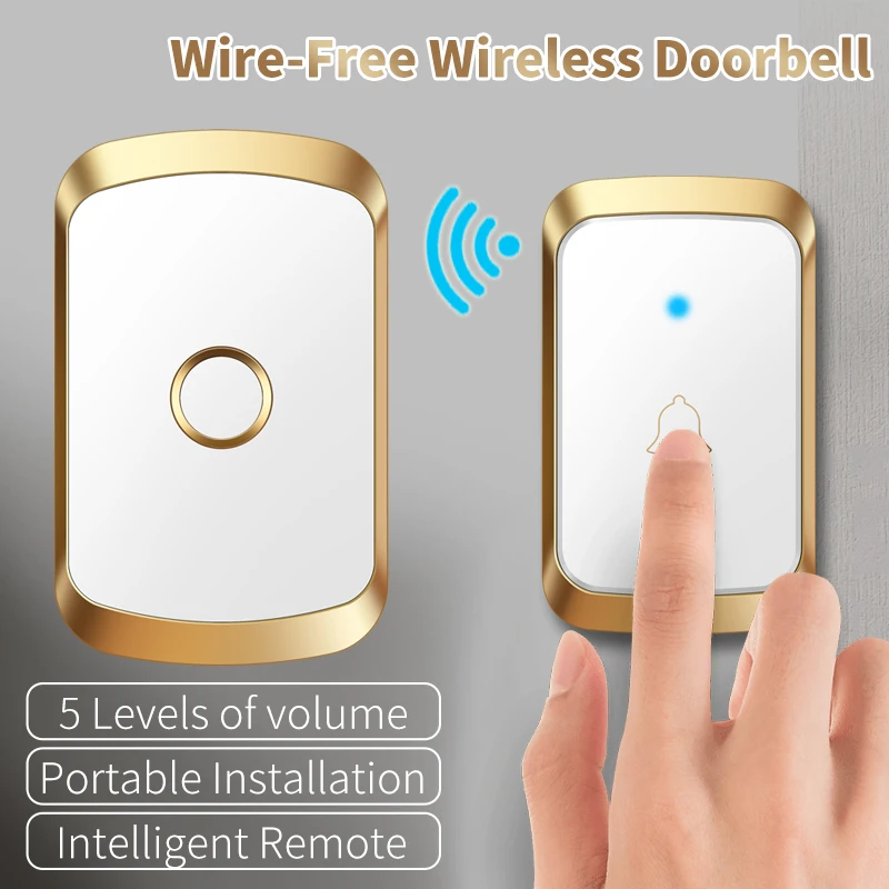 CACAZI Home Wireless Smart Doorbell 433Mhz Welcome Doorbell Waterproof Button LED Light 60 Songs 5 Level Volumes Door Chimes Hot