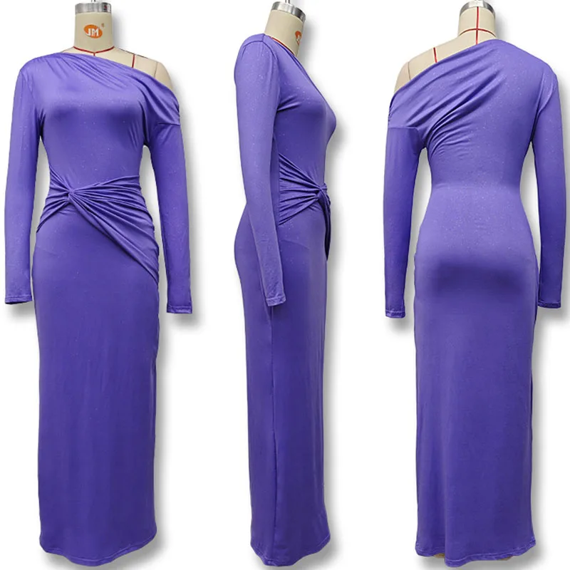 Sukienka maxi z długim rękawem, obcisła, z brokatem, elegancka, damska, na urodziny, drapowana, marszczona, dopasowana, na imprezę w klubie nocnym.