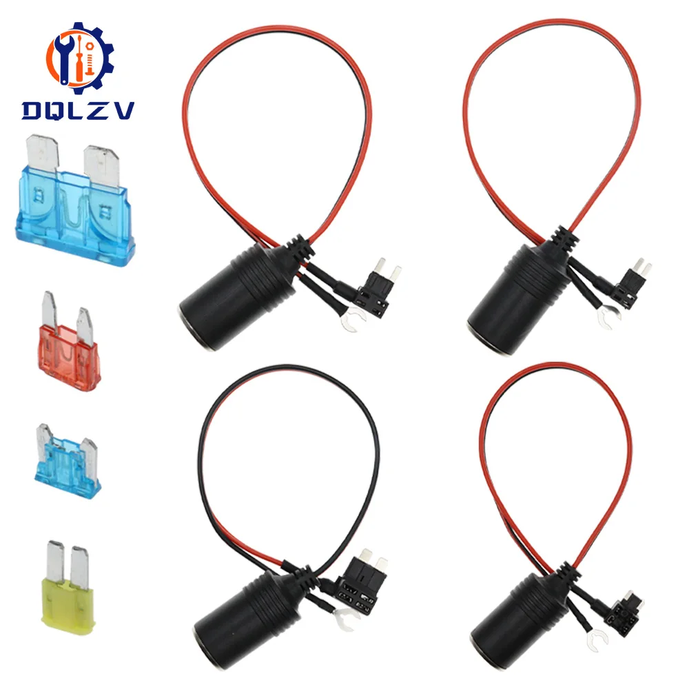 Universal Car Cigarette Lighter Female Socket Small Mini Medium Car Circuit Fuse Box Collector Charger Cable for GPS Dash Cam