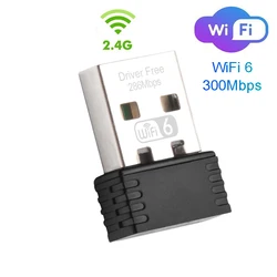 300Mbps USB WiFi Adapter WiFi 6 Wireless Network Card Wi Fi Adaptor 2.4G WiFi LAN Card WiFi Dongle for PC Desktop Laptop