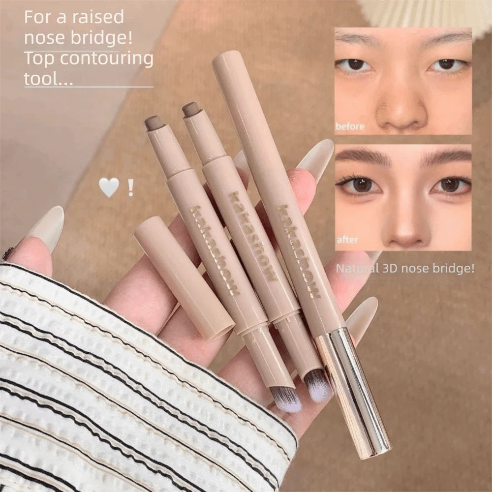 Long Lasting 3D Contouring Pen Waterproof Cream-Textured Nose Shadow Contour Pen With Brush 2in1 Design Facial Contour Stick