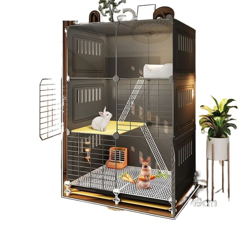 Großer Indoor-Kaninchenstall mit Spritzschutz, verstärkter Käfig, Kleintier-Zucht-Villa mit Stauraum