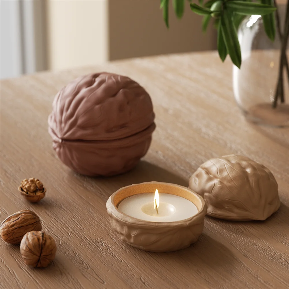 Nicole Walnut Shell Candle Jar Concrete Silicone Mold and Reusable Candle Refill Mold Halloween Home Decor