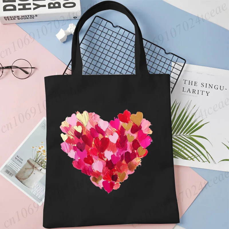 Casual Shoulder Bags Women Brushstroke Heart Canvas Tote Bags Funny Valentines Heart Series Teenager Fashion Y2K Handbags