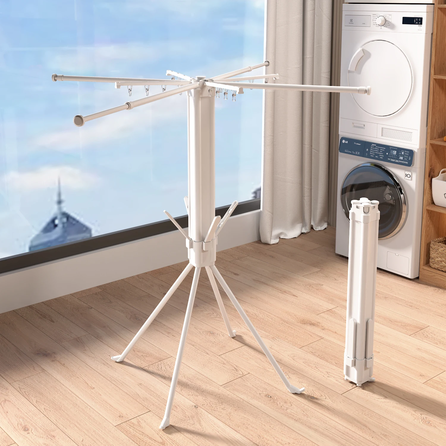 

Tripod Clothes Drying Rack Garment Rack Portable and Foldable Space Saving Laundry Drying Rack Floor Folding Drying Rack Octopus