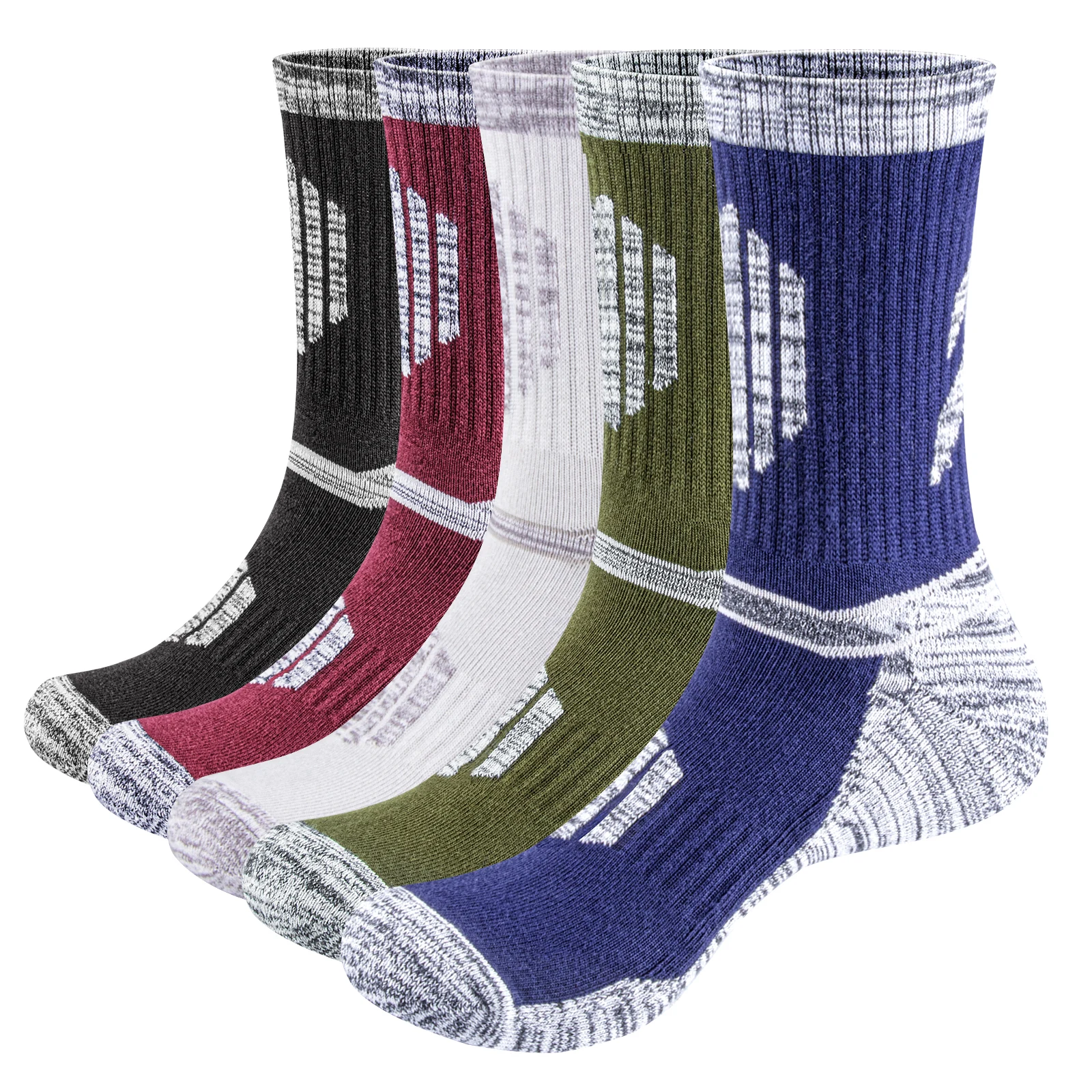 YUEDGE Men's Hiking Socks Moisture Wicking Mens Socks Cushioned Casual Athletic Socks Comfort Work 5 Pairs