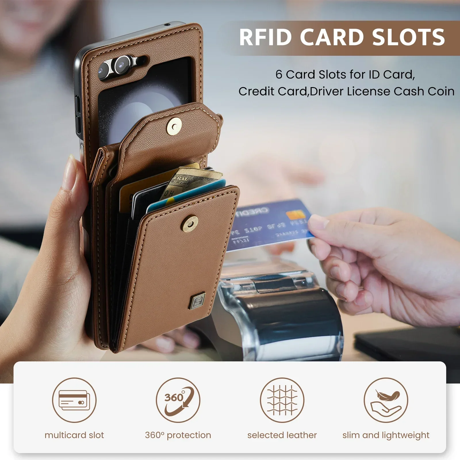 Cards Solt Wallet Crossbody Lanyard Leather Case For Samsung Galaxy Z Flip 6 5 Flip5 Flip6 Purse Pocket Shoulder Strap Bag Cover