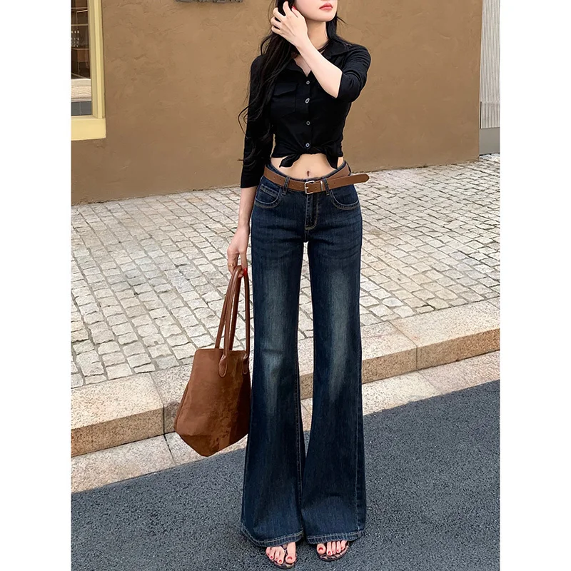 جينز منخفض الخصر، غير لاصق، فكرًا، متعدد الاستخدامات وميكرو بولد للسيدات، سروال تنظيف نحيف ونحيف (مطول)