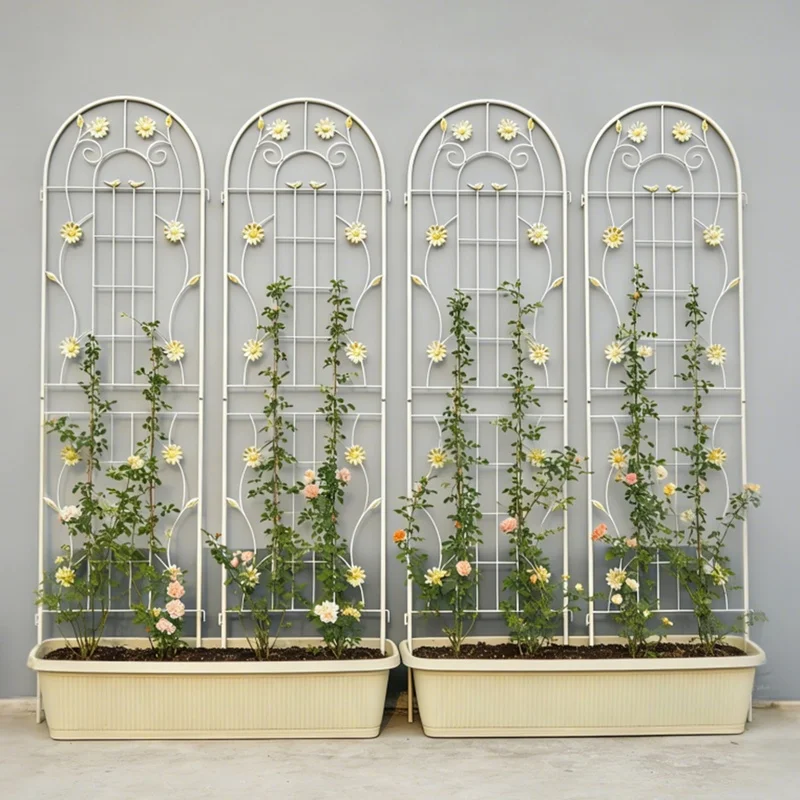 

4-Pack Rustproof Metal Garden Trellis 71" x 19.7" Cream White for Climbing Plants Outdoor Flower Support