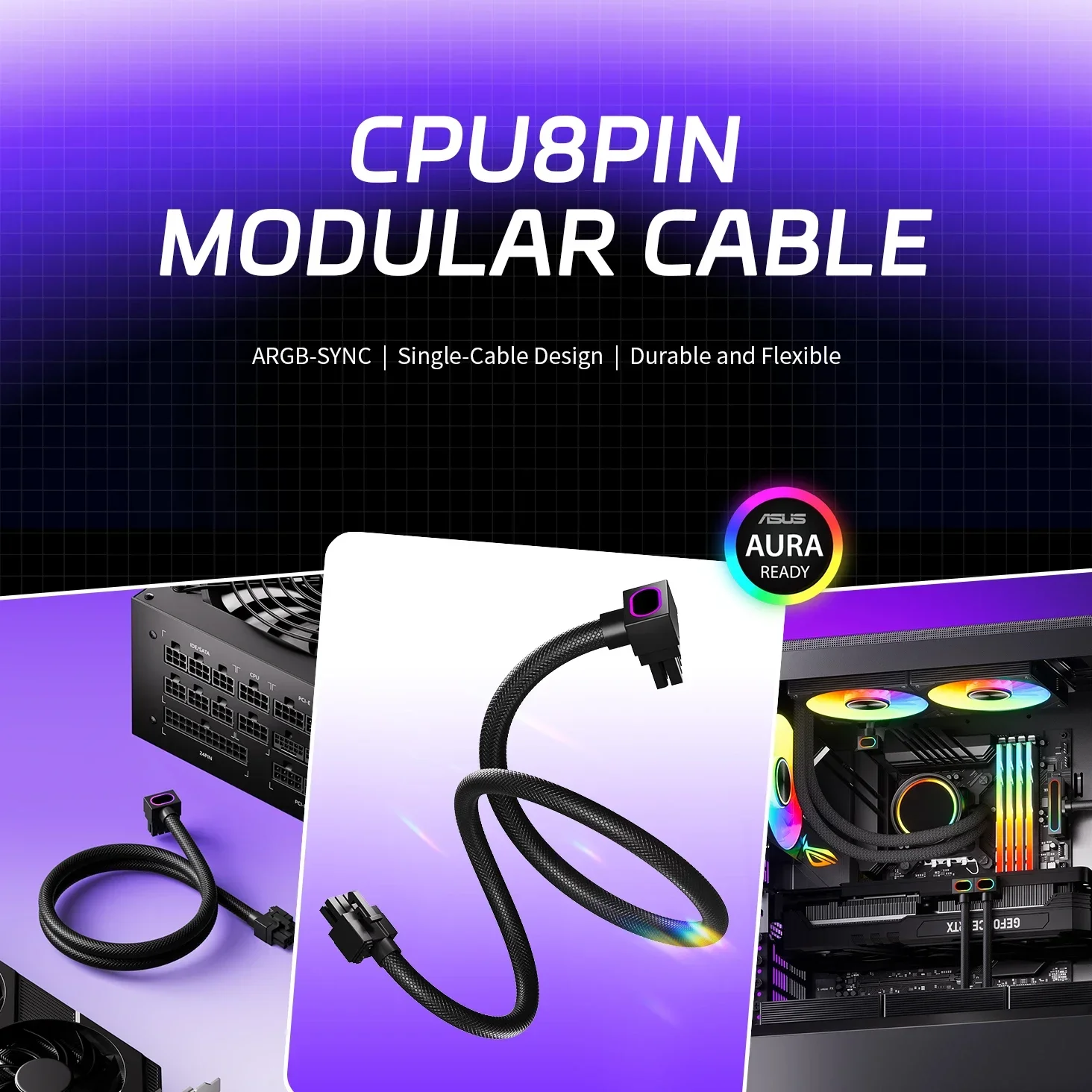 aijs-cpu-8pin-マザーボードモジュールケーブル、argb-pcケーブル（5v-3pin）、18awg-90-°-直角設計、オス-オス-8ピンコネクタ