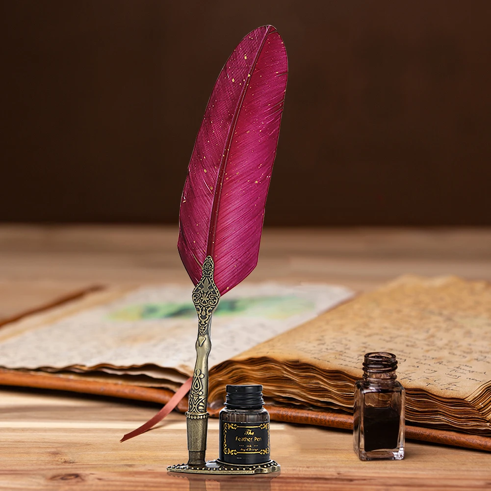 

1 Set Retro Calligraphy Feather Dip Pen with 2 Nib Set Quill Fountain Writing Creative Vintage Stationery Gift Box
