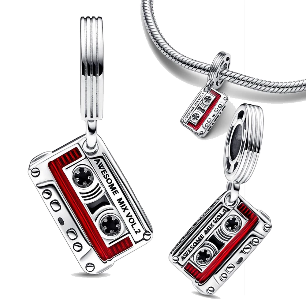 Galaxy Cassette Tape Dangle Charm Silver Plated Fit Pandora Charms Silver 925 Original Bracelet for Jewelry Making