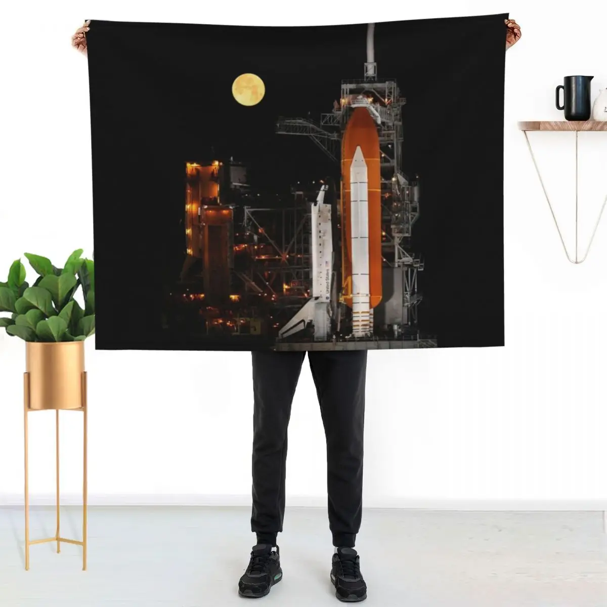 STS-119 Shuttle Discovery With Moon Throw Blanket Plaid For Baby Furrys wednesday Luxury Summer Beddings Blankets