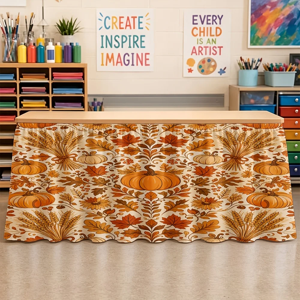 Halloween, Christmas, back-to-school season, tablecloth with decorative patterns such as wheat pumpkin leaves and maple leaves