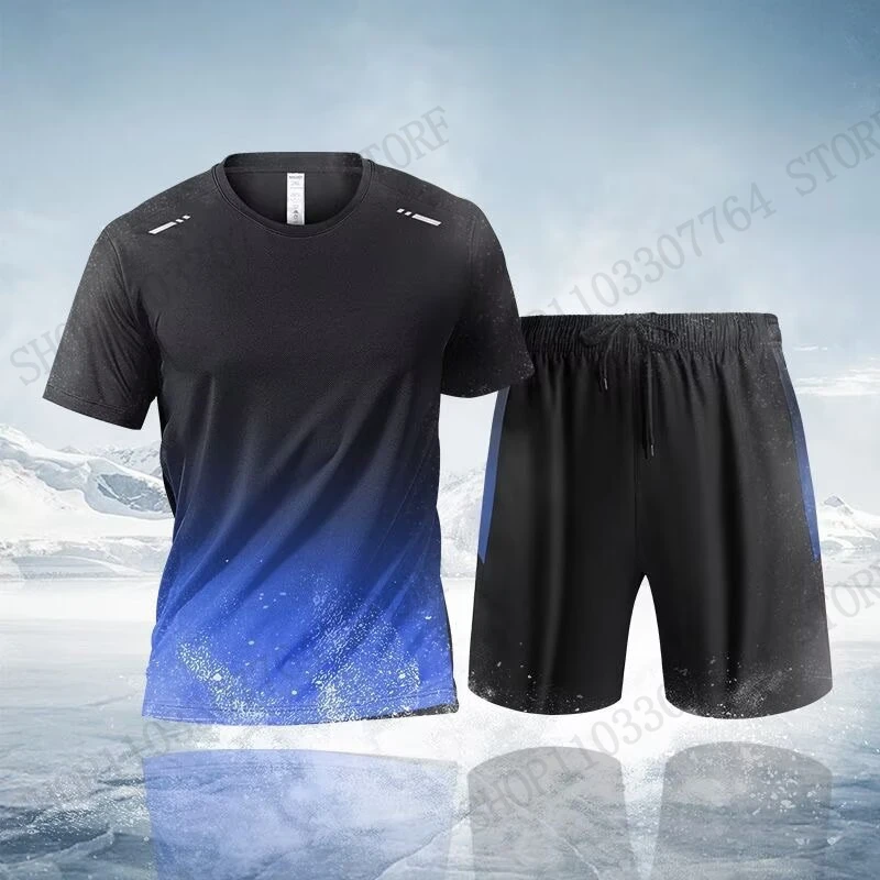

Men Sets Jersey Fitness Gym 3d Print Short Sleeve T-shirt+Short 2Pcs Set Fitness Tracksuit Suit Leisure Sports Clothing Running
