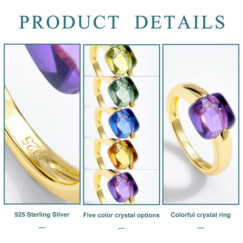 ALLNOEL 925 Sterling Silver 10K Gold Plated Colored crystal Square Ring For Women Luxury Inlaid Gemstone Party Jewelry Gift