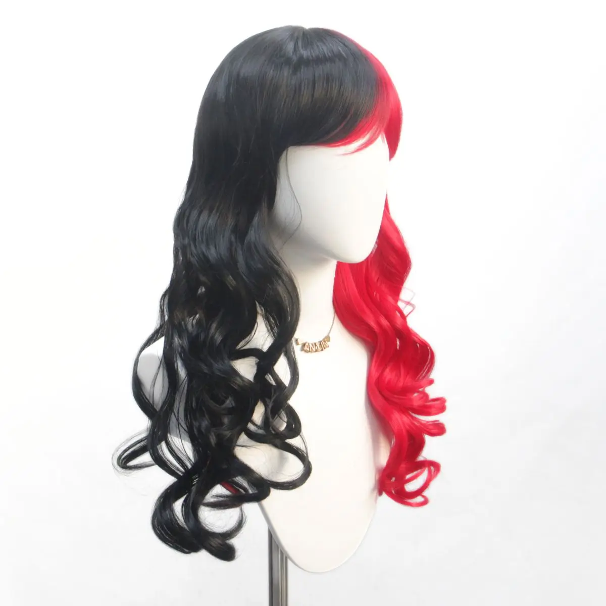 Abnehmbare rote und schwarze Doppel-Pferdeschwanz-Synthetikperücke mit langem, lockigem Haar |   Witch's Dress-up Cosplay Perücke