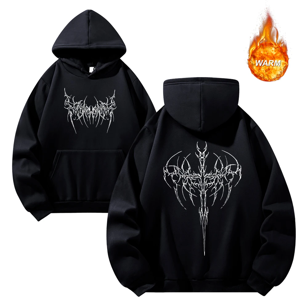 Men's Trendy Thorn Print Hooded Sweatshirt Loose Fit Thickened Sweatshirt For Autumn And Winter Suitable For Everyday Commute