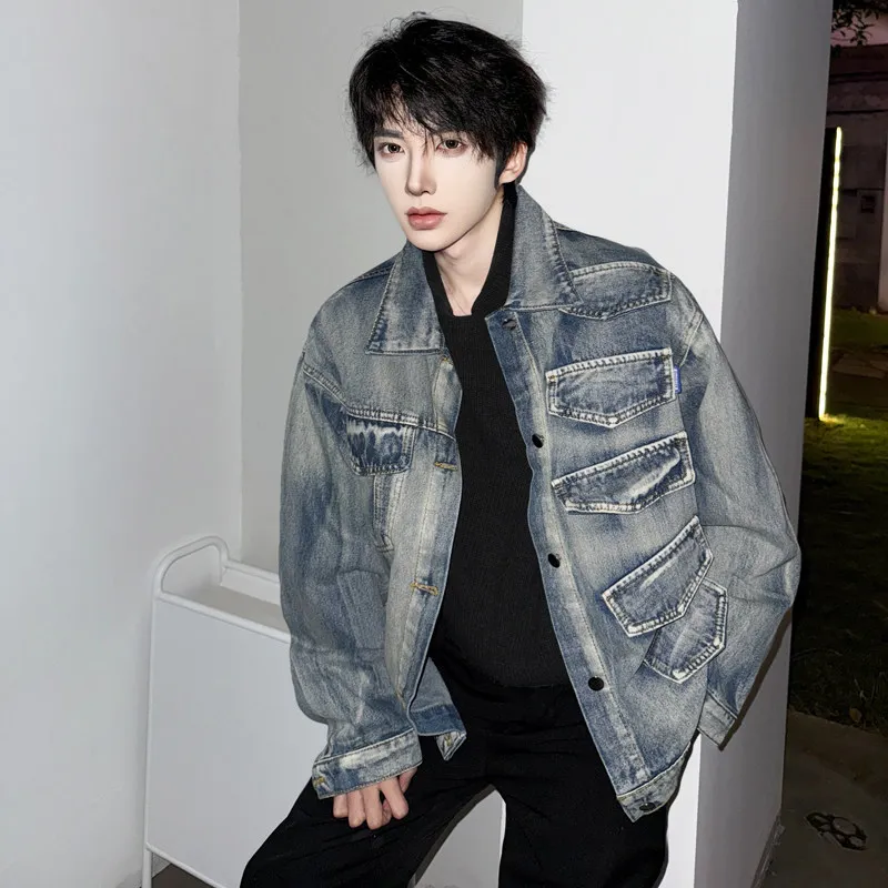 

Винтажная джинсовая куртка Waed в рабочем стиле для мужчин, повседневная модель Haome High Street, весна-осень-зима