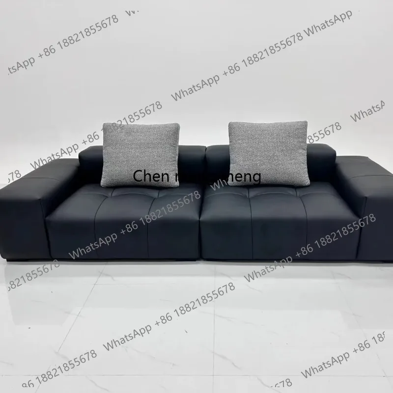 E182 Leather sofa Italian minimalist living room large flat layer straight row first layer cowhide module