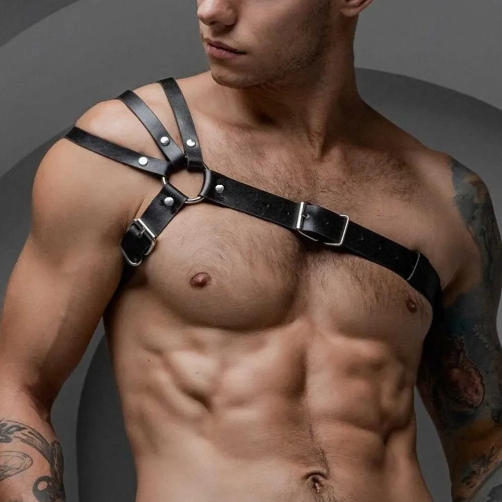 

Gay Rave Harness Faux Leather Adjustable Men Body Chest Harness Bondage Costume Sexy BDSM Bondage Exotic Adult Mens Lingerie Sex