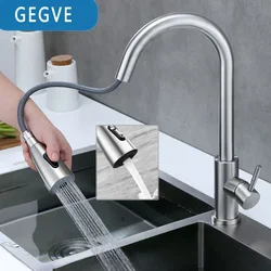 Free Shipping 304 Stainless Steel Kitchen Sink Faucet Hot Cold Water Mixer Easy Pull Down Rotatable Spring Faucets Taps Sprayer